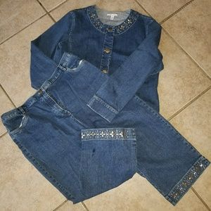 JM Collection denim jacket and crop pants
